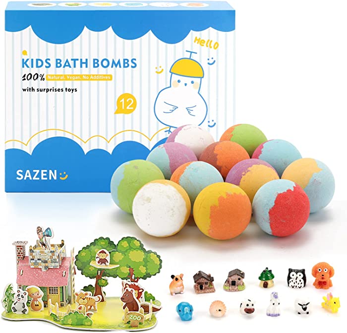 Bath Bombs, SAZEN Bath Bomb with Natural & Organic Essential Oils, Shea Coconut Butter for Skin Moisturize, Bubble Spa Bath, Birthday Mothers Day Christmas Handmade Gift Set for Women Kids Her Him