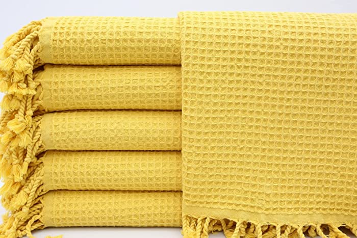 FROQUE Waffle Bath Towels Oversized with Lively Colors - %100 Cotton, Prewashed for Soft Feel - Quick Dry Turkish Beach Towel Extra Large for Travel (Yellow)