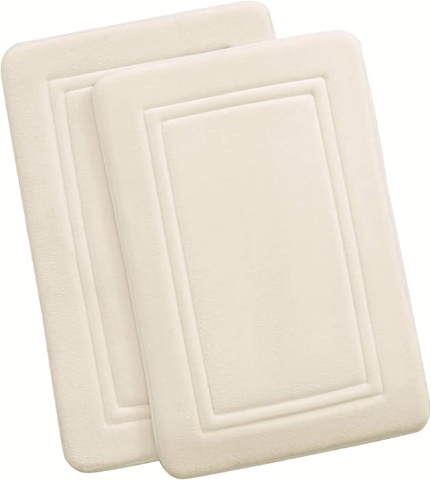 TRULY CALM HOME FOR HEALTH Ivory Memory Foam Bath Rugs Set of 2 (17x24) -HeiQ Antimicrobial Collection, 17 x 24 (WR4025-24IV-00)