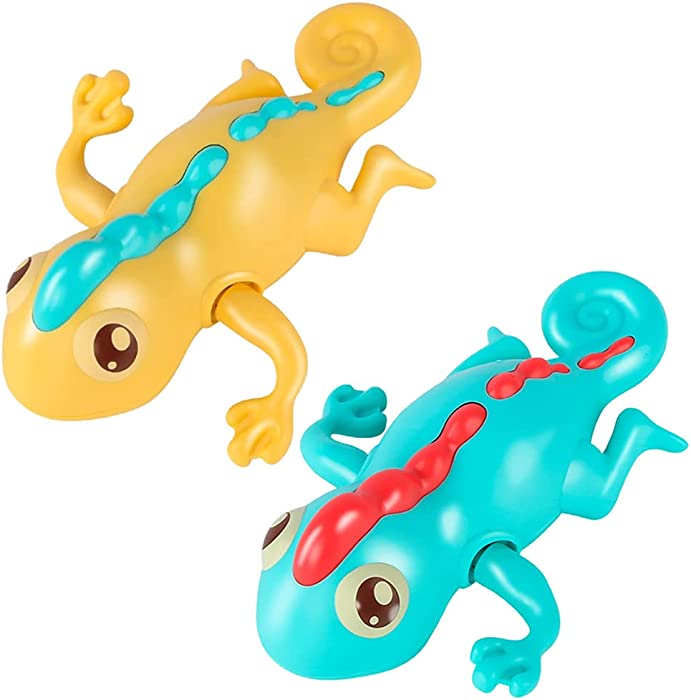 Miracland Windup Lizard Bath Toy, Kids Bathtub Toy Swimming Lizard Clockwork Water Toy Lizard Tub Toy (Blue+Yellow)