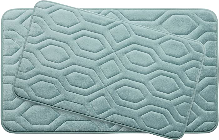 Bounce Comfort Extra Thick Memory Foam Bath Mat Set - Turtle Shell Premium Plush 2 Piece Set with BounceComfort Technology, 20 x 32 in. Aqua