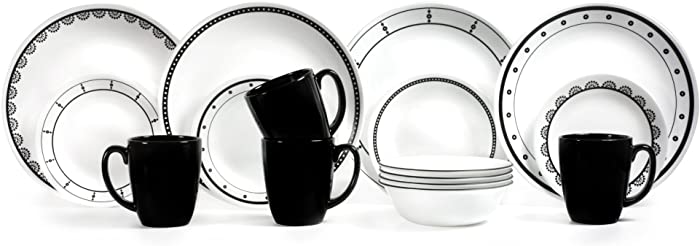 Corelle Chip and Break Resistant Dinner Set 16 Pieces, Black/White