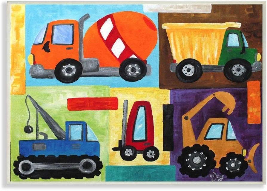 The Kids Room by Stupell Construction Trucks Rectangle Wall Plaque Set, 11 x 0.5 x 15, Proudly Made in USA