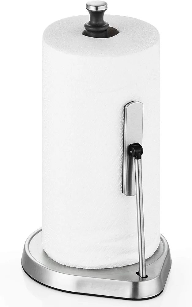 Tension Arm Paper Towel Holder, Hystun Single Tear Paper Towel Holder Countertop Standing Paper Towel Holder Easy to Tear Paper Stainless Steel Paper Towel Holder for Kitchen & Dining Room Table