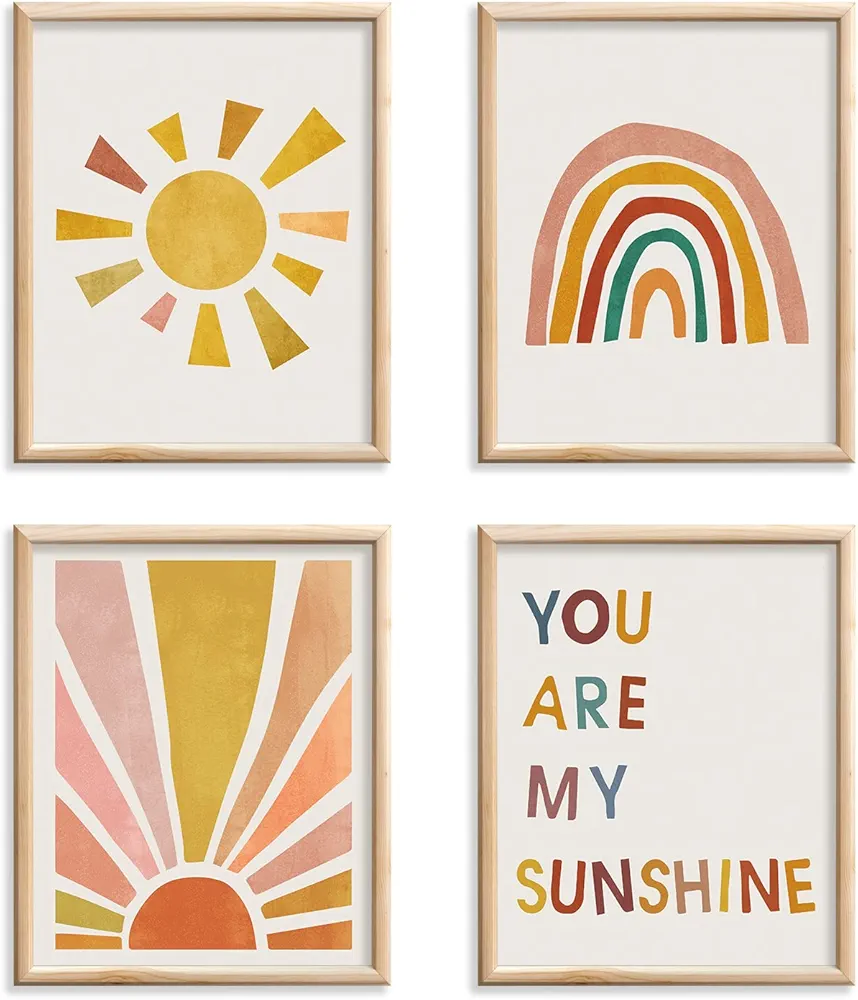 Boho Nursery Decor Boho Rainbow Decor You Are My Sunshine Wall Decor Boho Wall Art Prints for Wall Decor,Kids Wall Decor,Rainbow Decor for Girls Bedroom Unframed Art Prints Set of 4 (Boho Rainbow,