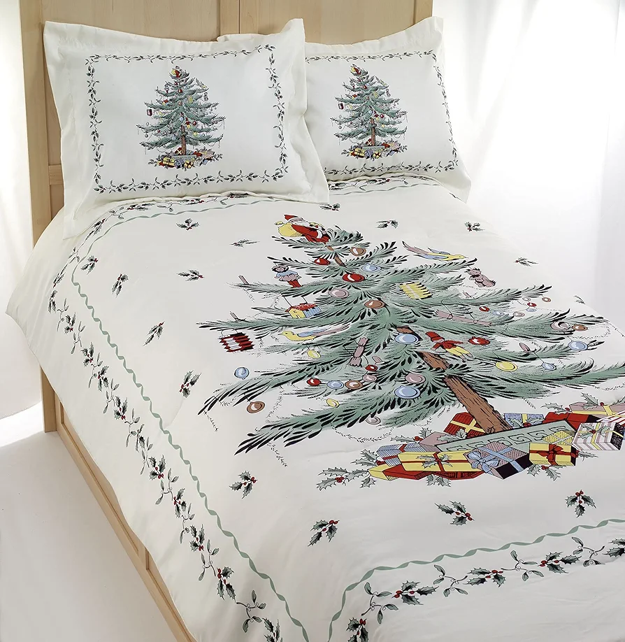 Avanti Linens Spode - King Comforter Set, 3-Piece Bedding with Matching Shams, Holiday Room Decor (Spode Christmas Tree Ivory, King)