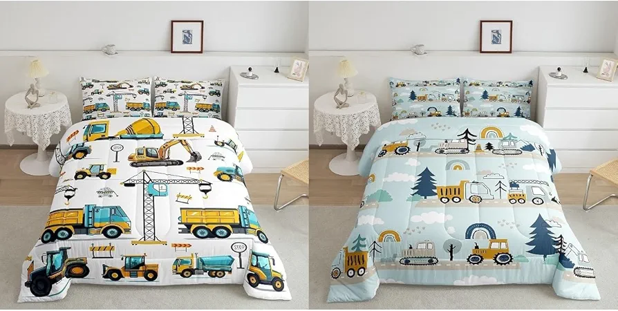 Erosebridal 4 Pieces Kids Twin Construction Bedding Sets for Boys : 2 Excavator Comforter Set and 2 Pillow Cases Room Decor