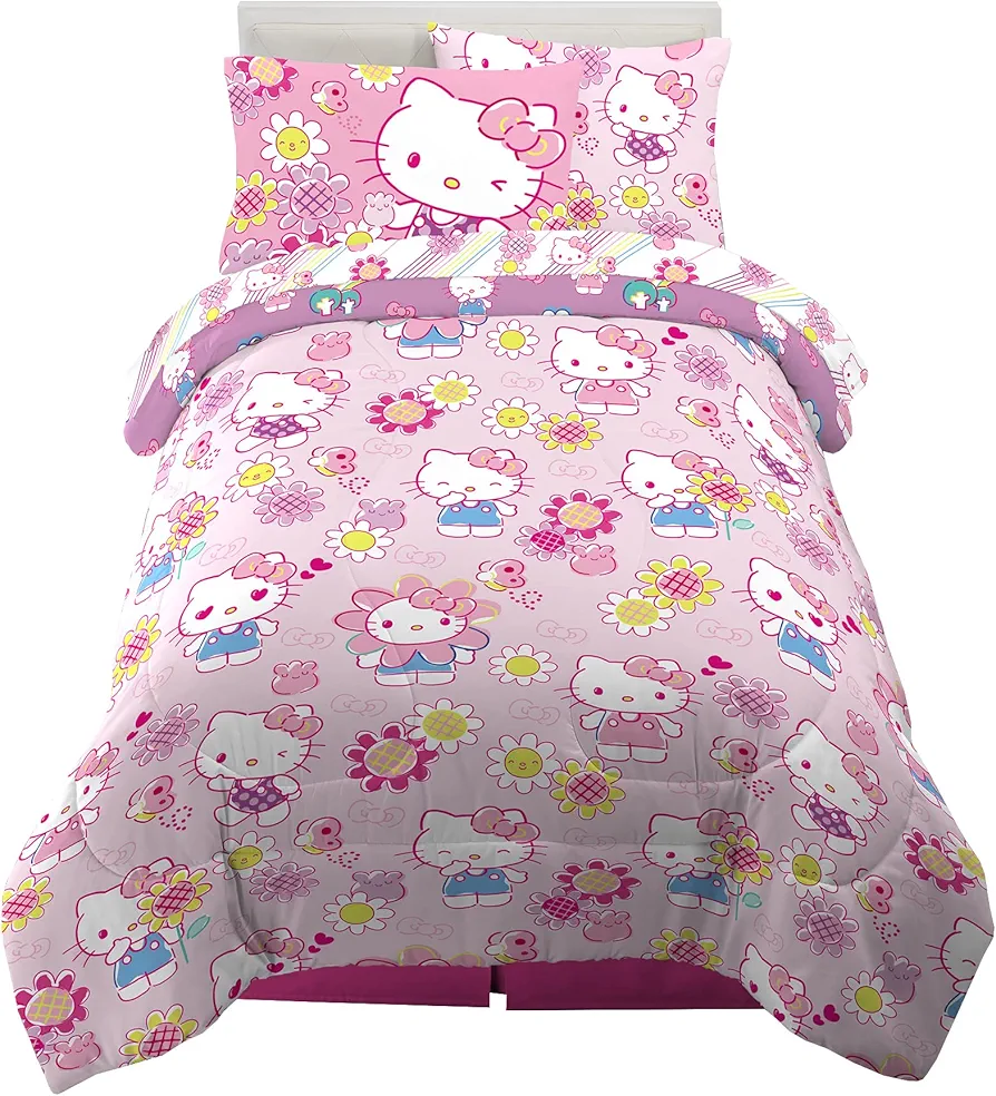 Franco Kids Bedding Super Soft Comforter and Sheet Set with Sham, 5 Piece Twin Size, Hello Kitty