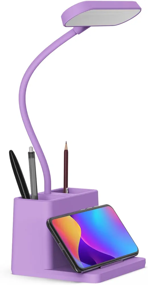 AXX Purple Desk Lamp, Study Lamp/Desktop Lamps for Small Spaces - Small, Battery Operated, Rechargeable, Cute, Gooseneck, Mini, Cordless - College Dorm Room/Home Office Desk Accessories