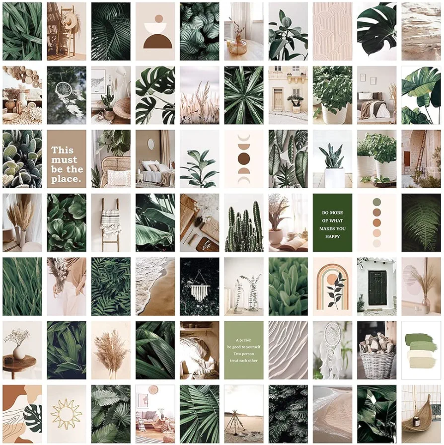 bOPART 70pcs Wall Collage Kit Aesthetic Picures, Green Plant Room Decor Aesthetic Collage Picture Wall Decor for Teen Girls/boys Room bedroom Dorm (4x6 inch)