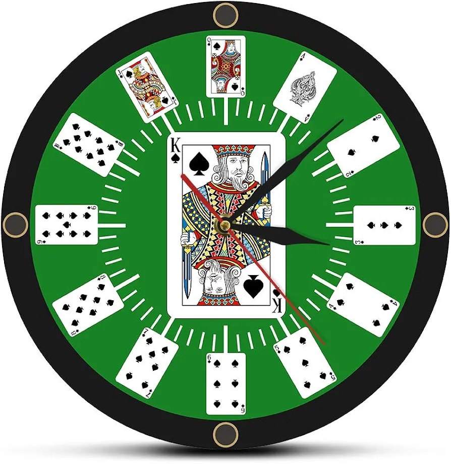 12 Inch Poker Clock Spade Playing Cards Texas Hold 'em Inspired Modern Poker Bridge Wall Clock Watch Casino Game Room Wall Decor Gambler Gift