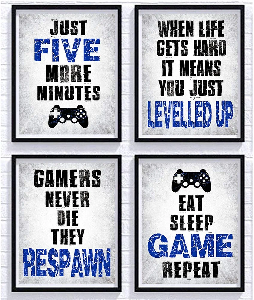 CHIEN-CHI LILI Vidro Game Decor Set of 4 (8”X10”), Game Themed Art Print Room Wall Decoration Gift, Boys Bedroom, Gamer room, Kids room, No Frames(GAME)