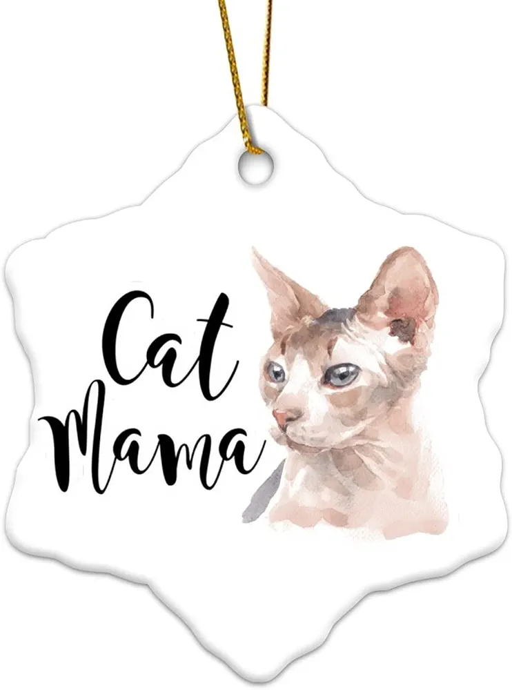 Ceramic Ornament Cat Mama with Colorful Cartoon Cat Lover Cat Mama Cat Owner Christmas Souvenirs Decorative Hanging Ornaments for Living Room Decor Anniversary Keepsake 3 Inch Pendant.