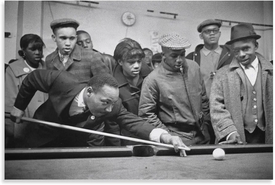 Martin Luther King Jr. Playing Pool Poster MLK Wall Prints Canvas Art Poster Decorative Painting Canvas Wall Art Living Room Posters Bedroom Painting 24x36inch(60x90cm)