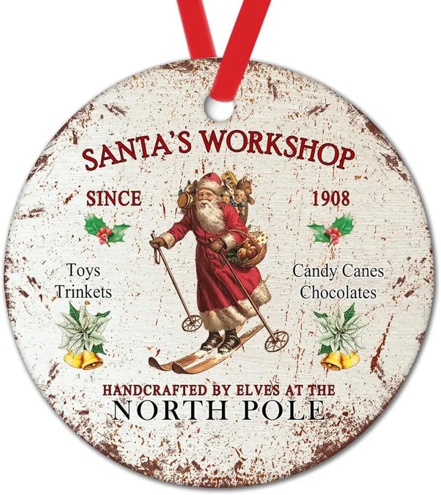 Christmas Ornament Santa's Workshop Christmas Ornament Handcrafied by Elves at The North Pole Christmas Ornaments Winter Seasons Greeting Ceramic Christmas Ornaments Keepsake