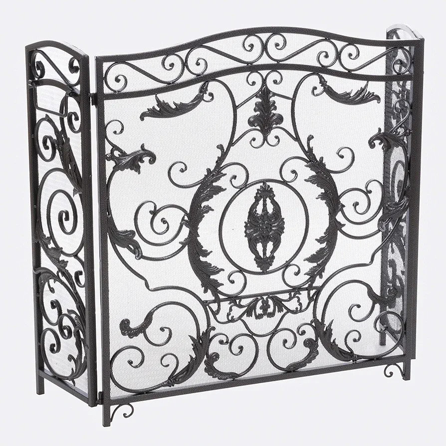 Christopher Knight Home Waterbury Fireplace Screen, Silver Flower On Black