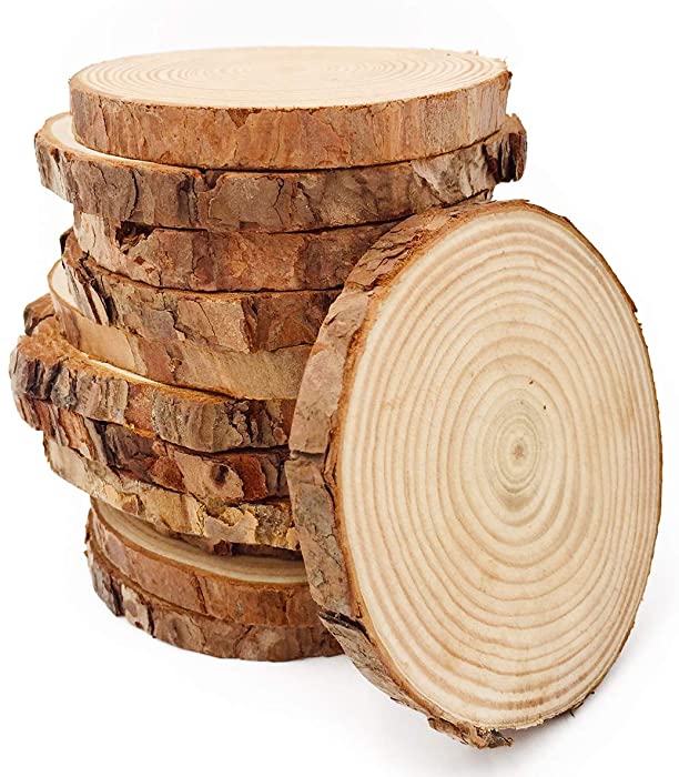 Unfinished Natural Wood Slices 12 Pcs 3.5-4 inch Craft Wood kit Circles Crafts Christmas Ornaments DIY Crafts with Bark for Crafts Rustic Wedding Decoration by William Craft (3.5-4inch)