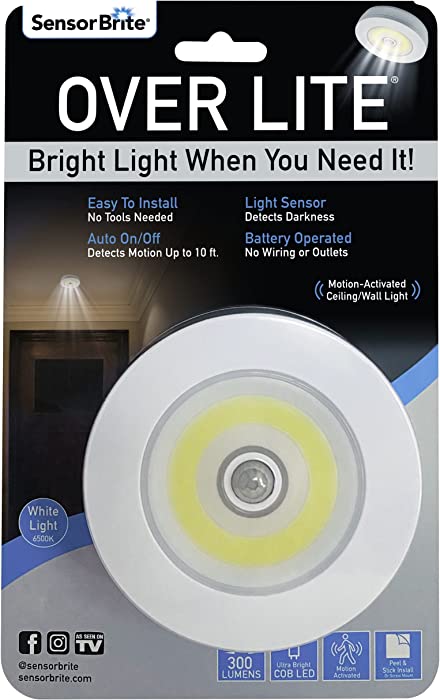 Sensor Brite Overlite Wireless Motion-Activated Ceiling/Wall LED Light, Stick Anywhere, Overhead Light