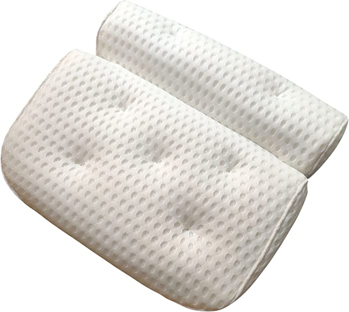 HUABUFV Bath Pillow Bathtub Pillow Home Spa Pillow, with 5 Non-Slip Suction Cups, Bath Tub Pillow Rest 4D Air Mesh Breathable Bath Accessories for Women & Men - Fits All Bathtub (WH)