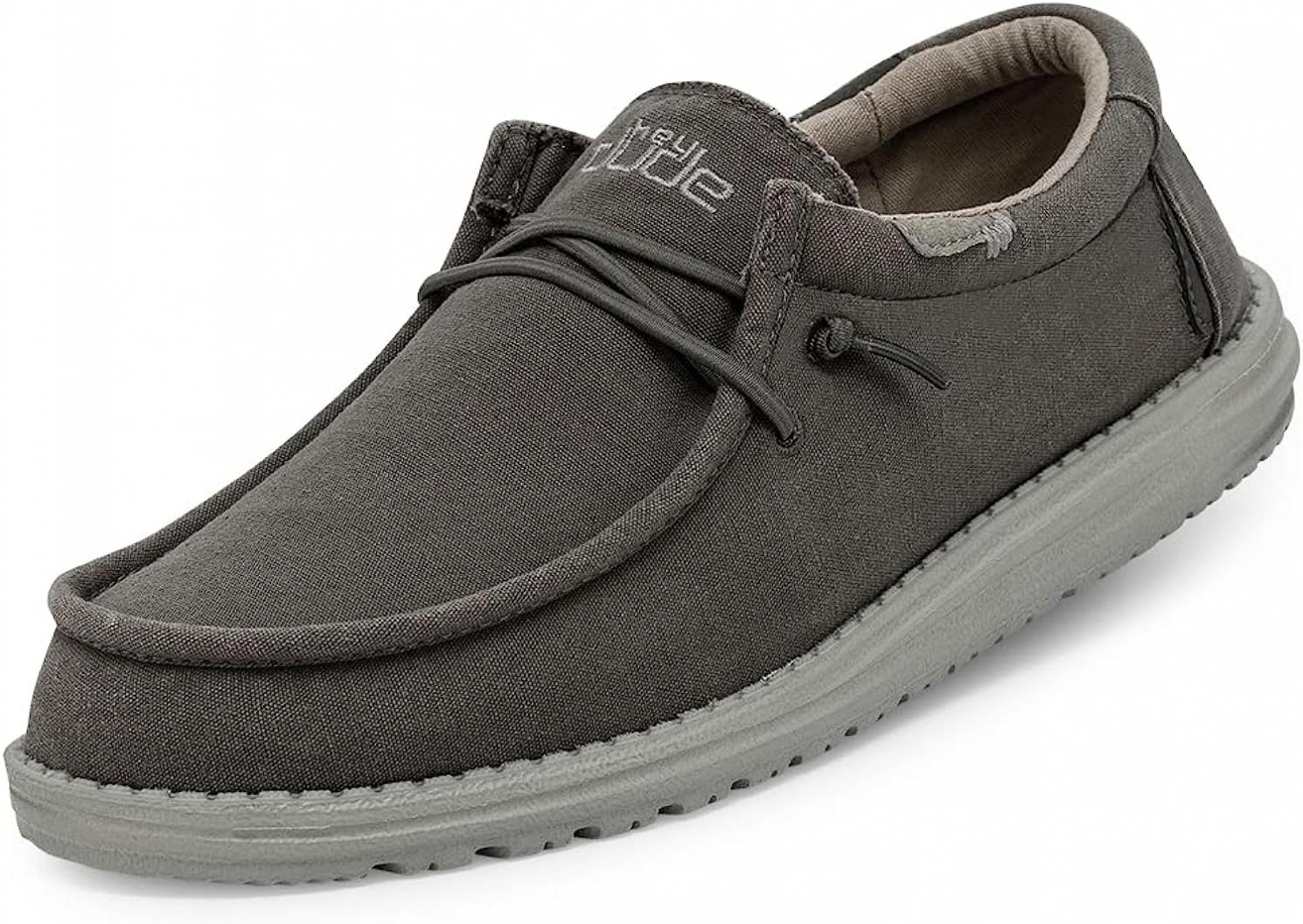 Hey Dude Men's Wally Wash Lead Size 9 Dark Grey | Men’s Shoes | Men's Lace Up Loafers | Comfortable & Light-Weight