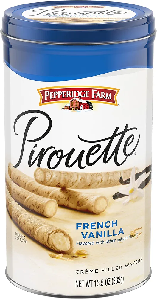 Pepperidge Farm Pirouette Cookies, French Vanilla Flavored Crème Filled Wafers, 13.5 Oz Tin