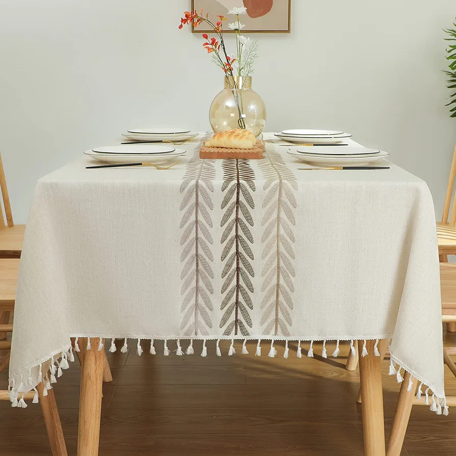 Laolitou Rustic Tablecloth Cotton Linen Waterproof Tablecloths Burlap Table Cloths for Kitchen Dining Cloth table cloth for rectangle tables Wine Leaf Rectangle,55''x70'',4-6 Seats