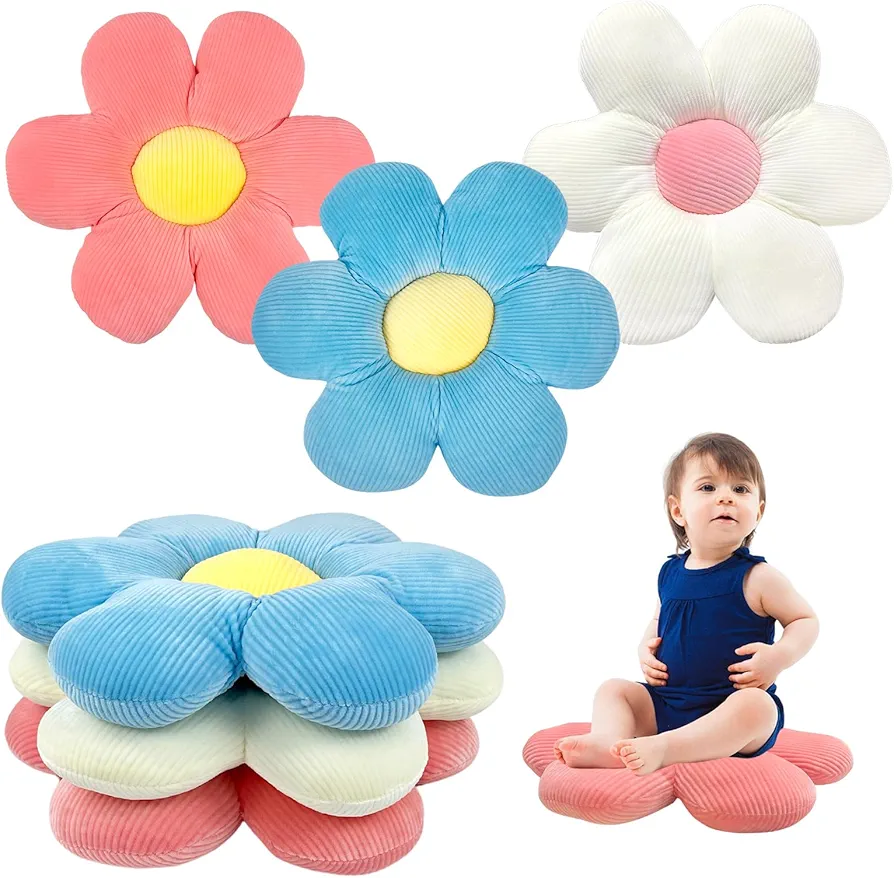 CIEOVO 3 Pcs Flower Plush Throw Pillows, Cute Flower Floor Pillow Daisy Shaped Floor Cushions Aesthetic Flower Seat Cushion Flower Chair Pads for Home Kids Seating Bed Bedroom Sofa Decor