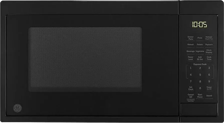 GE GCST09N1WBB Microwave Oven, 900-watt 7 Auto Cooking Settings, Child-Lock Technology, Kitchen Essentials for The Countertop, Dorm Room or Apartment, Compact 0.9 Cu. Ft, Black