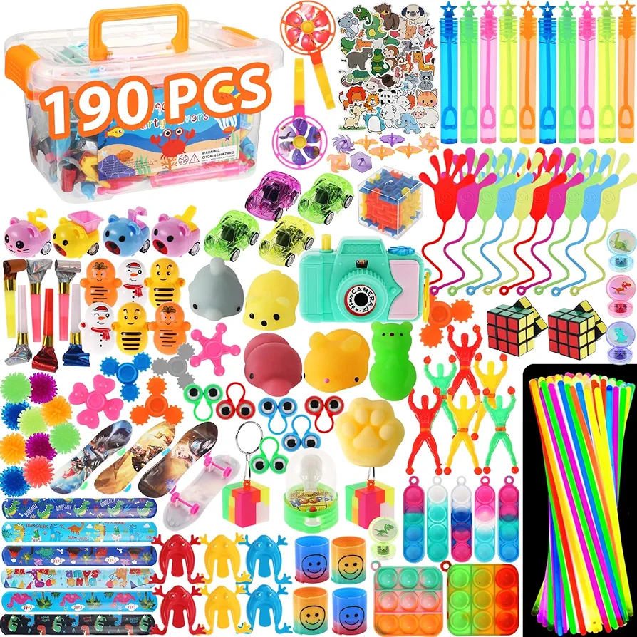 190 PCS Party Favors for Kids, Treasure Chest Toys, Small Toys Bulk, Birthday Party Gift Toys, Classroom Treasure Chest, Fidgets Stuffers, Mini Toys for Kids, Carnival Prizes, Prizes for Classroom