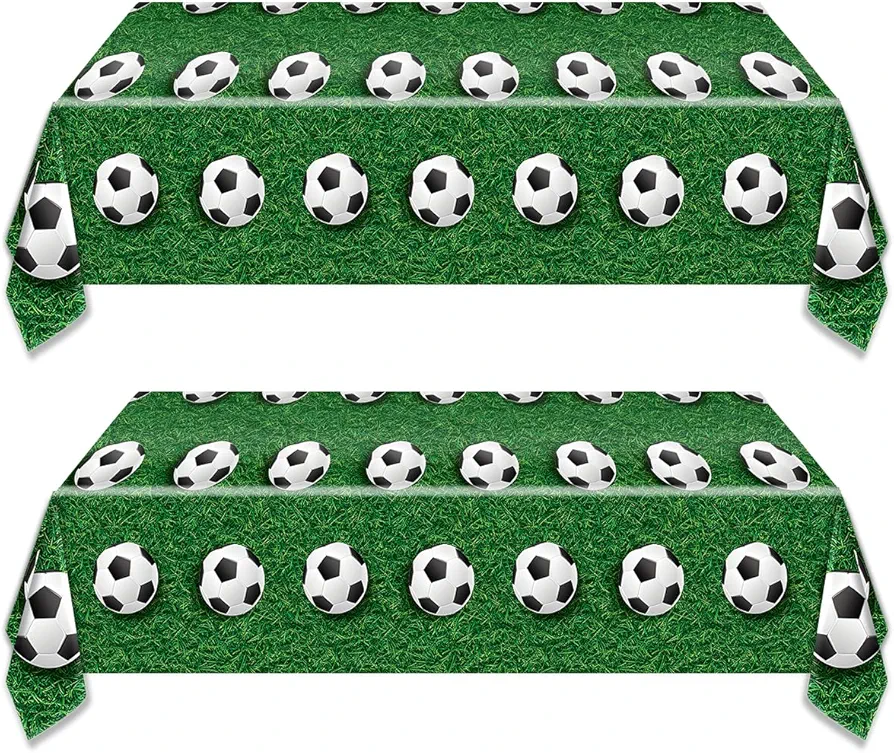 OULUN 2Pcs Soccer Party Tablecloth 52''x86''Soccer Rectangular Plastic Table Cover Sports Theme Party Table Covers Soccer Theme Birthday Party Supplies