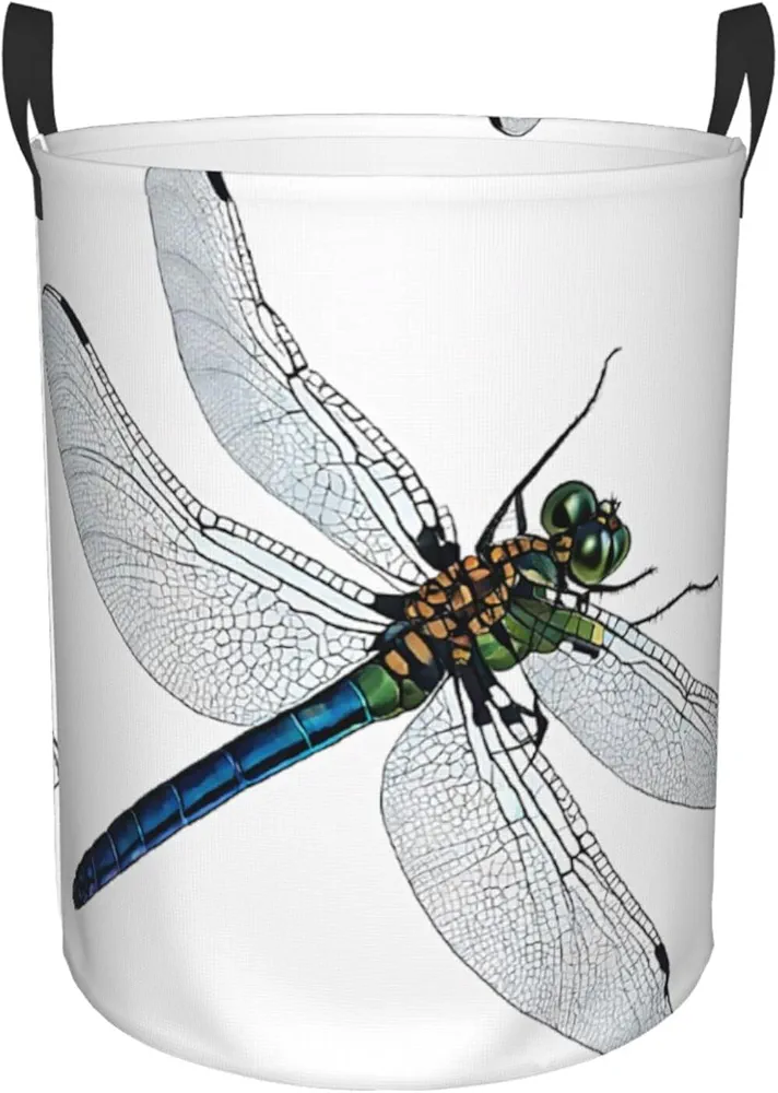 Laundry Baskets with Handles Waterproof Small inches Storage Basket, Collapsible Laundry Hampers, Laundry Room Organization & Apartment Essentials - Cute Dragonfly