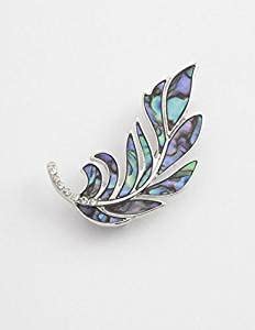 Talbot Fashion Paua Shell Leaf Brooch with Diamante Stones