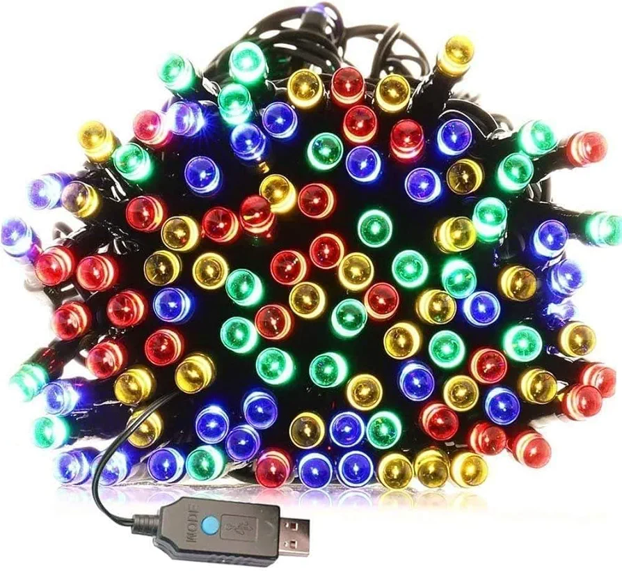 FULLBELL Christmas Lights, Indoor String Lights with 8 Flash Changing Modes, USB Power 33ft 100LED Wire Lights. (Updated Multi Color 100 LED, 33 Feets USB String Lights)