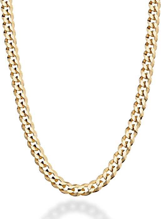 MiaBella Solid 18K Gold Over Sterling Silver Italian 5mm Diamond-Cut Cuban Link Curb Chain Necklace for Women Men, 925 Sterling Silver Made in Italy