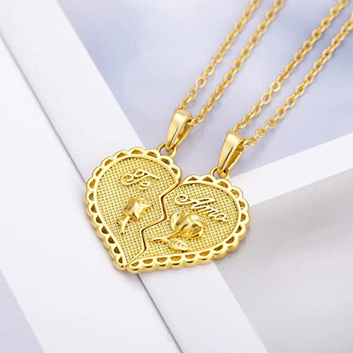 LongLiter Couple Pendant Necklace 2 Pcs/ Set Broken Heart Jewelry For Couple Good Friends Neck Pendants Women BFF Chains Jewelery - Gold