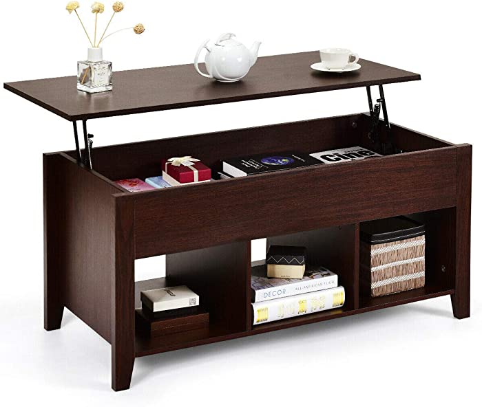 Tangkula Lift Top Coffee Table, with Hidden Storage Compartment and Shelf for Home Living Room, Accent Home Furniture, Wooden Lift Tabletop Storage Coffee Table (Espresso)