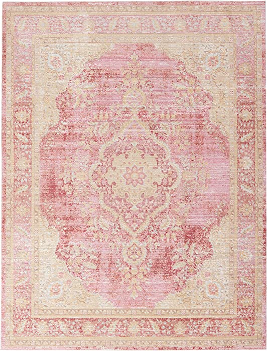 Momeni Rugs Isabella Traditional Medallion Flat Weave Area Rug, 5'3" X 7'3", Pink