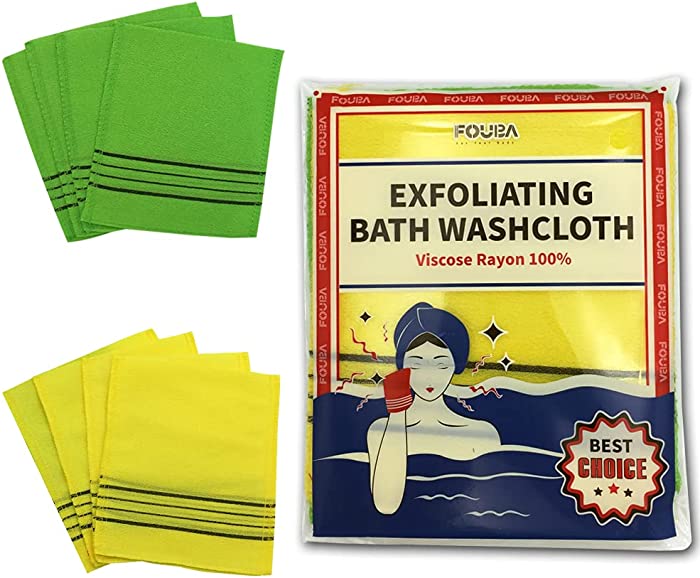 8 pcs Asian Exfoliating Bath Washcloth - Yellow - Green FOUBA