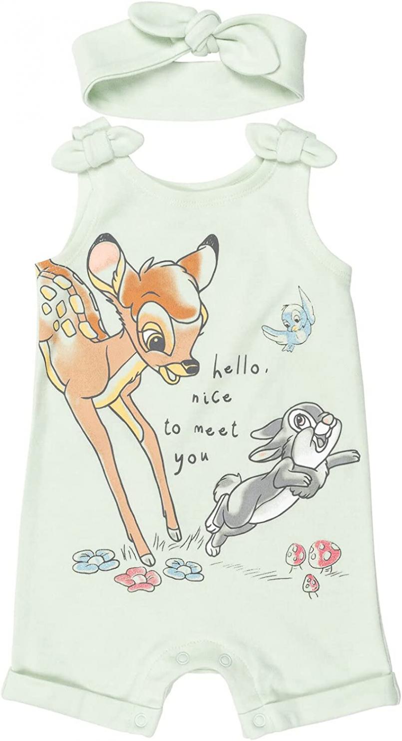 Disney Classics Bambi Infant Baby Girls Cuddly Sleeveless Romper & Headband Green 12 Months