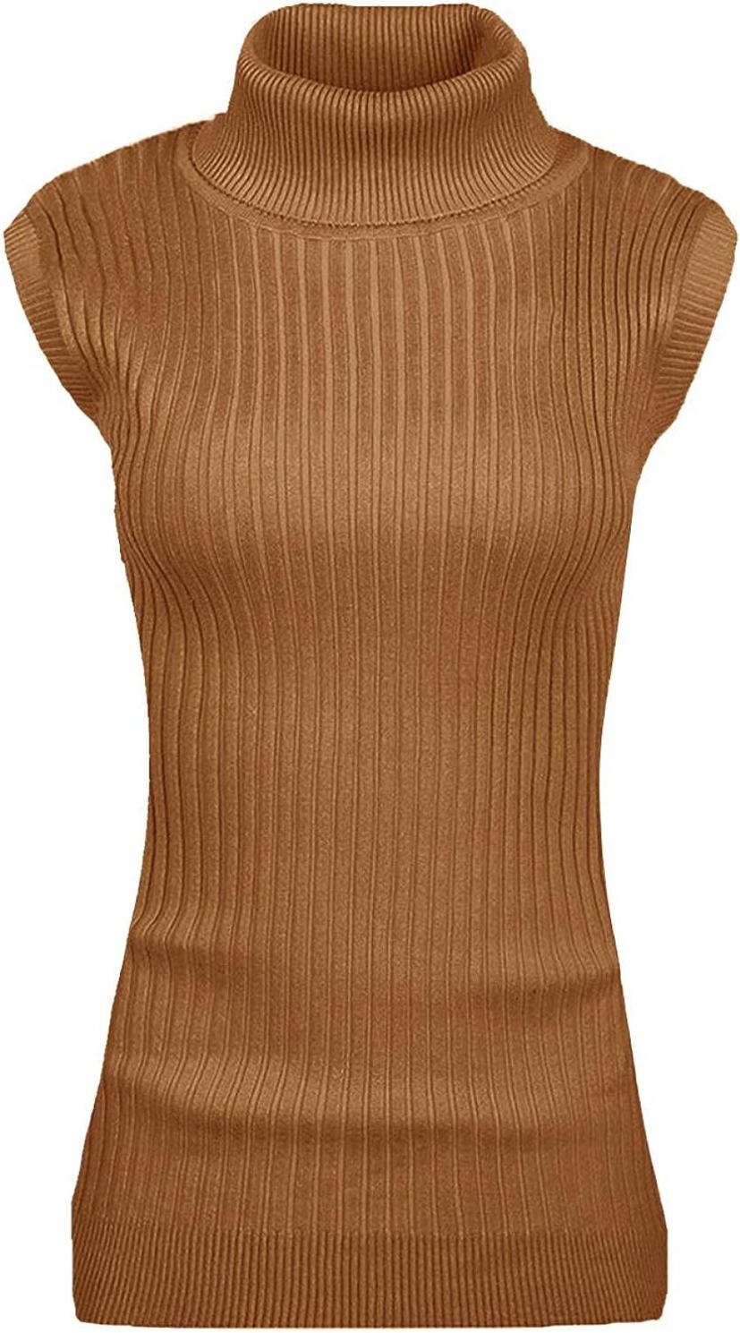 v28 Women Sleeveless High Neck Turtleneck Stretchable Knit Sweater Top