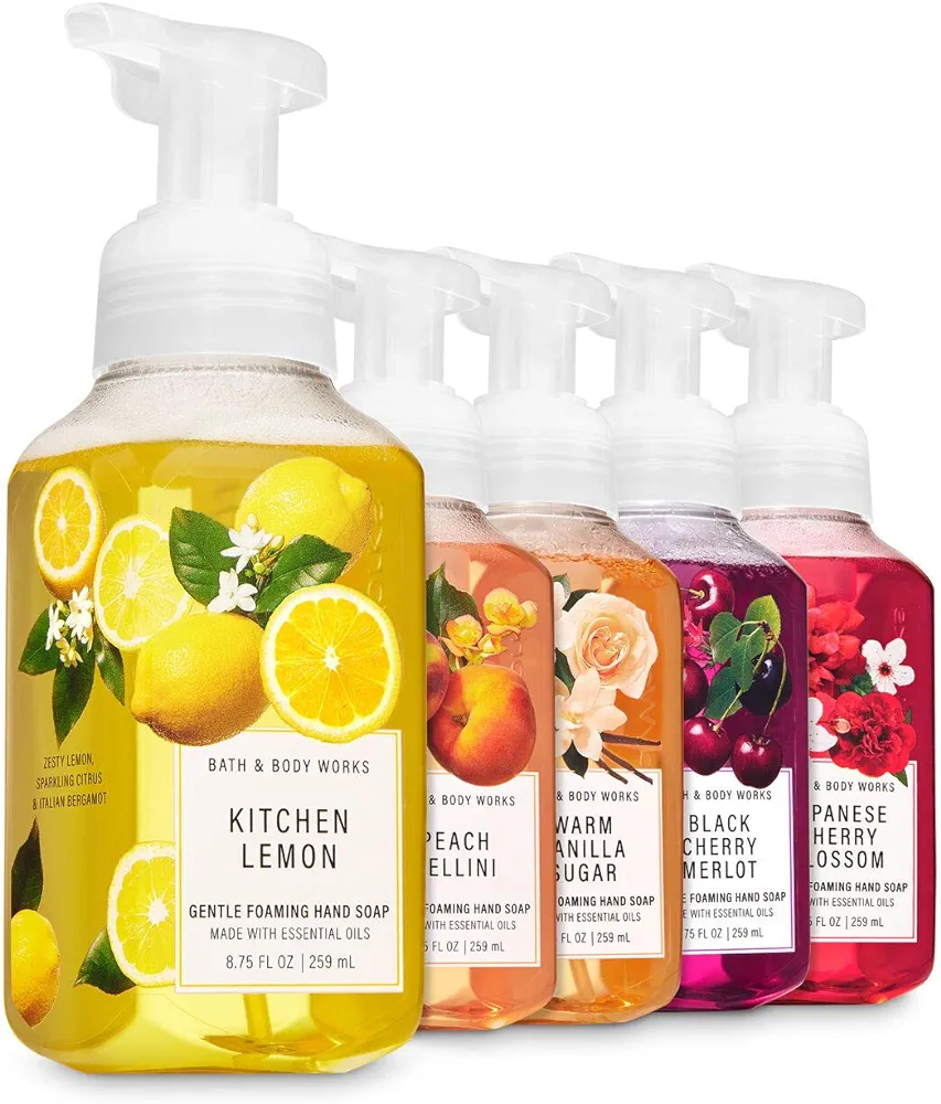 Bath and Body Works Fall Loves 2020 - Set of 5 Foaming Hand Soaps - Kitchen Lemon, Peach Bellini, Warm Vanilla Sugar, Black Cherry Merlot, Japanese Cherry Blossom…