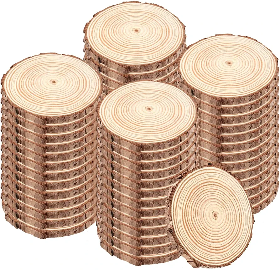 100PCS 3.5-4 Inch Natural Wood Slices, Unfinished Wood Slices Wooden Bark Slices Log Circles for Painting, Coasters, Ornaments and Craft