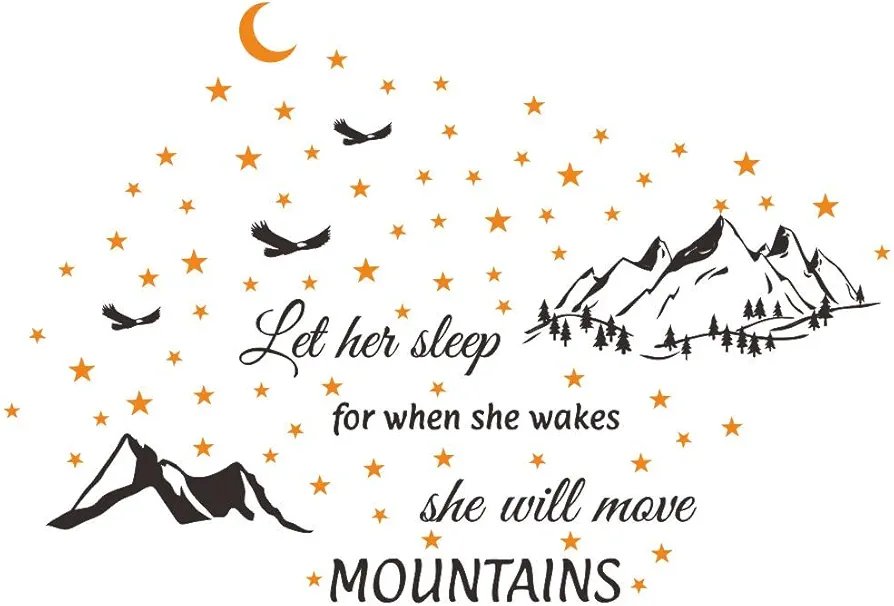 Jungle Night Adventure Wall Sticker - Removable PVC Decal with Moon, Stars, Pine Trees, and Eagle - Inspirational Quote Included - Perfect for Kids' Room, Nursery, and Student Dorm Decor