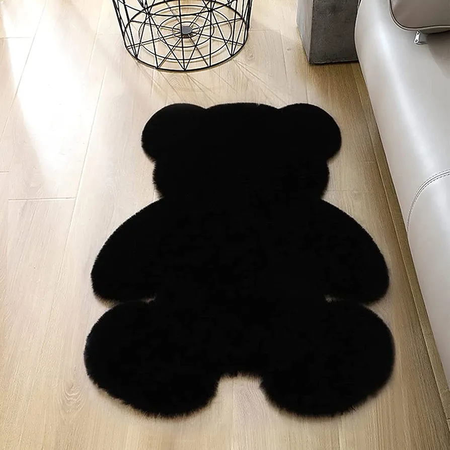 4.6x6 ft Black Bear Soft Fluffy Large Rug,Shaggy Faux Sheepskin Fur Rug Fuzzy Shag Area Rug Cute Plush Carpet for Nursery Kids Girls Bedroom Room Aesthetic Living Room Floor Home Décor