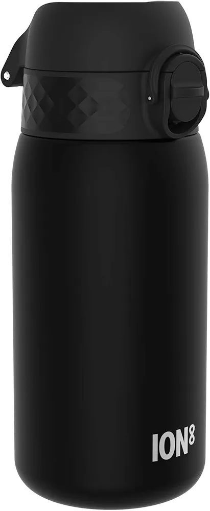 Ion8 Small Water Bottle, 350 ml/12 oz, Leak Proof, Easy to Open, Secure Lock, Dishwasher Safe, BPA Free, Carry Handle, Hygienic Flip Cover, Easy Clean, Odor Free, Carbon Neutral, Black