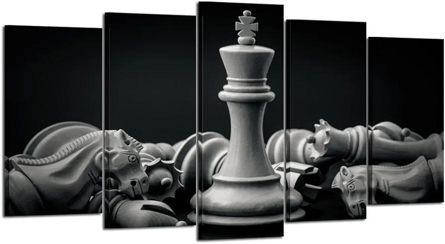 KREATIVE ARTS - Blak and White King and Knight of Chess Setup on Canvas Wall Art Paintings 5 Pieces Pictures Prints Poster Art Artworks for For Living Room Wall Decor (Medium Size 40x24inch)