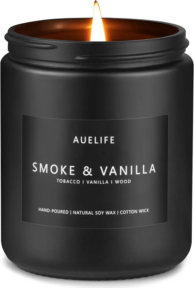 Scented Candles for Men | Smoke & Vanilla Scented Candle - Candle for Men, Men Candles for Home Scented, Candle Gifts for Him/Friend, Aromatherapy Candle in Black Jar