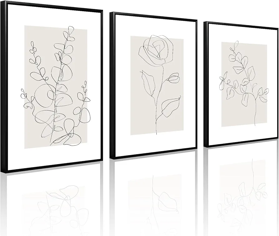 Botanical Wall Art Neutral Wall Art Prints Boho Line Art Decor Beige Rustic Plant Canavs Prints Minimalist Modern Botanical Pictures for Living Room Bedroom Frarmhouse 16x24x3 Inch Framed