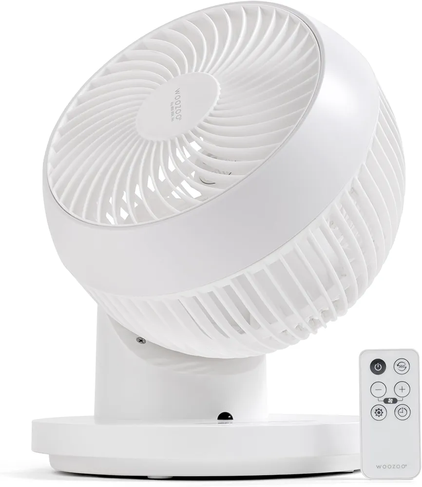 IRIS USA WOOZOO Fan with Remote, 360° Oscillating Fan, Desk Fan, Table Air Circulator, Globe Fan, Fan for Bedroom, 3 Speeds, 52 ft Air Distance, Low Noise Motor, 13 Inches, White, New 2024 Model