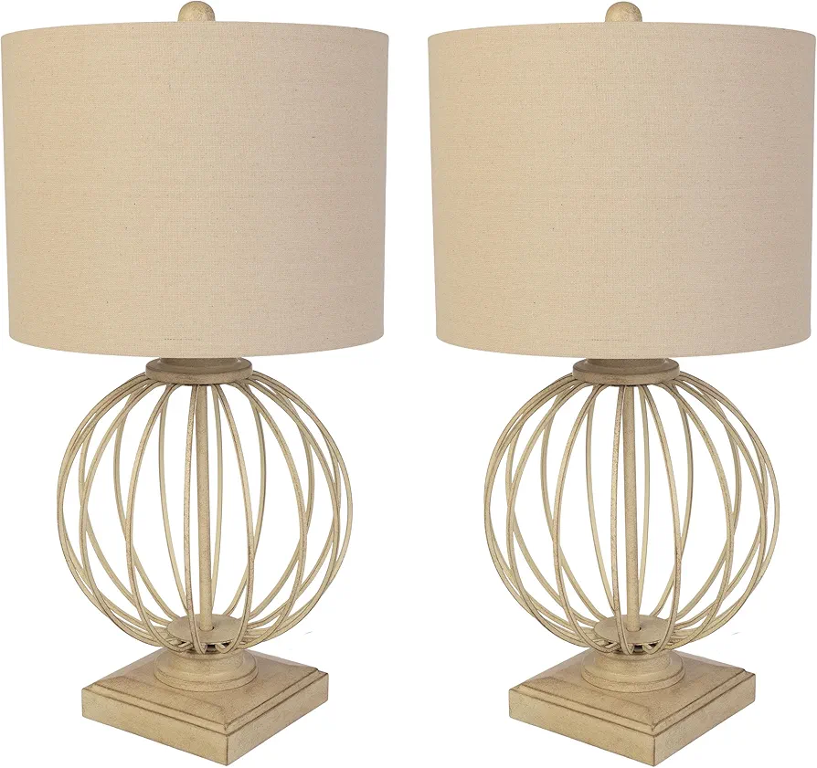 Lavish Home Set of 2 Table Lamps - Modern Lamps with USB Charging Ports and LED Bulbs - for Living Room, Office, or Bedroom Decor (Sand)